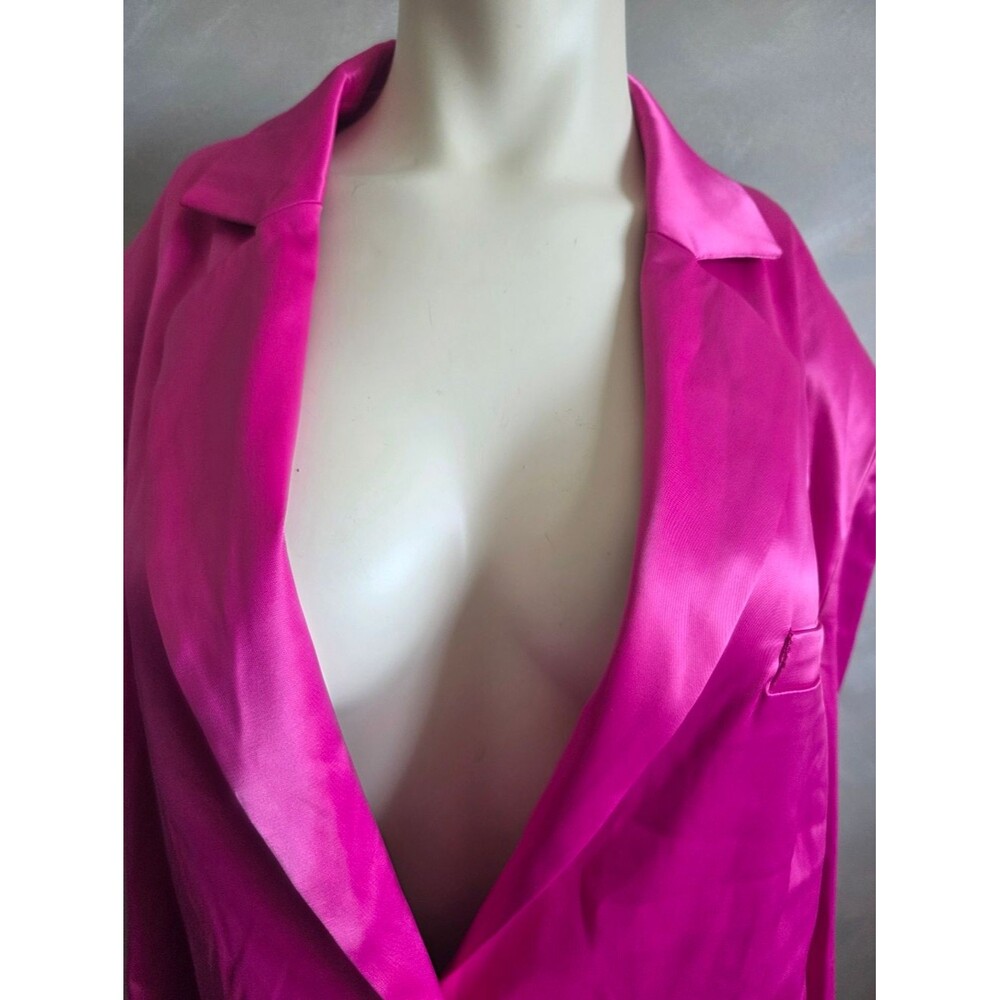 Azalea Wang Pink Satin Single Button Closure Long Line Blazer Sz L - Picture 3 of 13